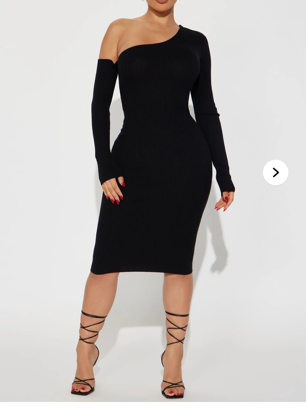 Fashion Nova Asymmetrical One-Shoulder Black Knit Dress